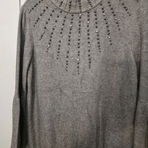 Alfani Gray Turtleneck Sweater with Embellishments